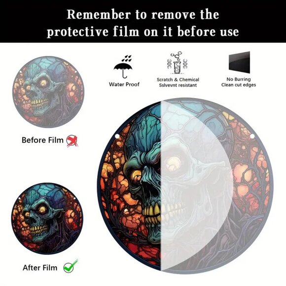 Skeleton Skull Suncatcher Halloween Evil Creepy Spooky Scary Horror In/Outdoor - Picture 3 of 3